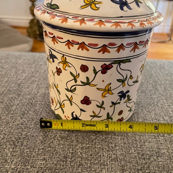 Hand painted in Brazil covered canister. See chips as noted. - Picture 10 of 11